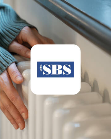 Logo SBS na szybie Dłoń chwyta okienko szkła z logo SBS